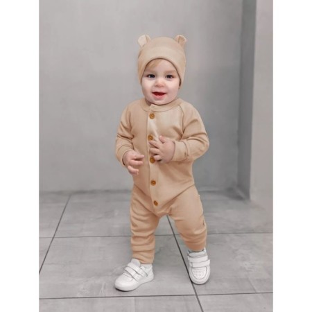 Children's overalls with a fashion cap, height 62 cm, beige color-1