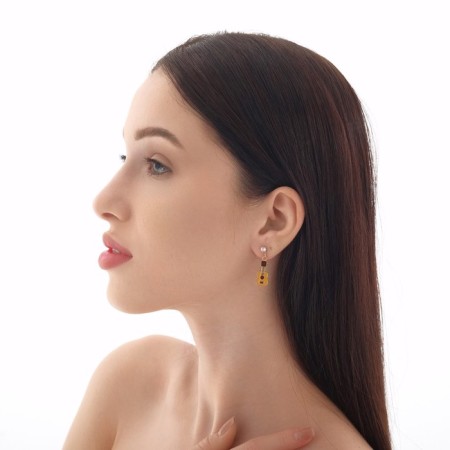 Emall earrings "Key and guitar" hanging, colored in gold-2