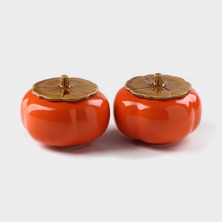 A set of ceramic banks for Persimmon storage, 2 items: 175 ml, Halloween dishes, Orange color