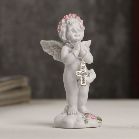 Polystone souvenir "Snowthrough angel in a pink wreath with a cross" 8x3.5x3.8 cm-3
