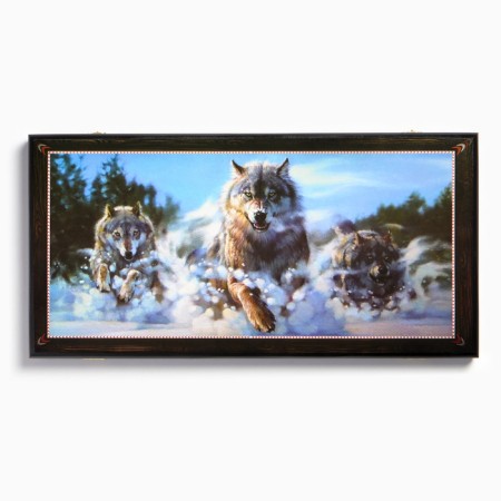 Wooden backgammon large, board game "Wolves"
