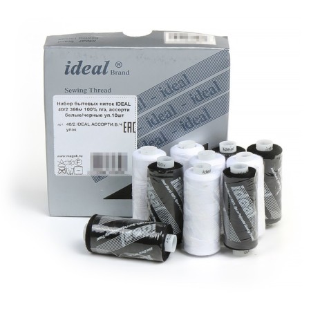 A set of household threads IDEAL 40/2, length 366 m, assorted color (white, black), 10 pcs in units-3