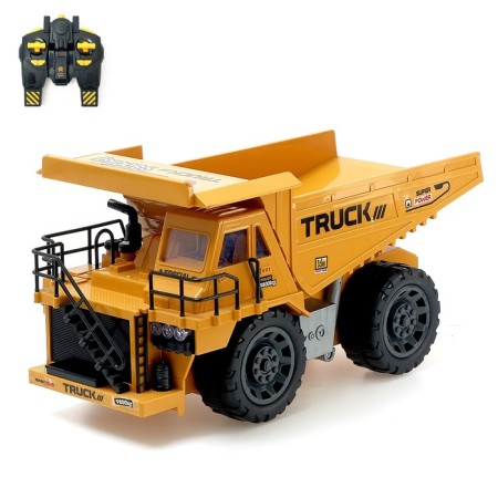 The radio -controlled "construction" dump truck works on the battery