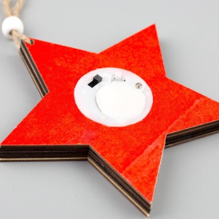 Christmas tree toy "Red Star with deer", from batteries, glow of warm white-2