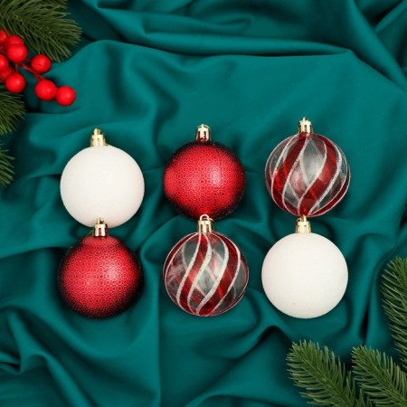 Set of balls plastic D-6 cm, 12 pcs "Agnet" waves, red-white