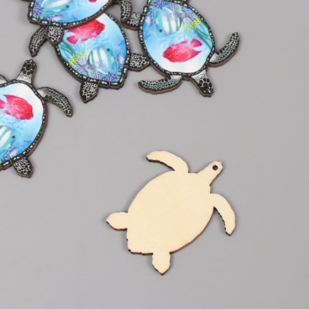 Decor for creativity wood "Turtle with fish on the shell" 4.4x4x0.3 cm-1