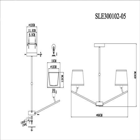 Ceiling EVOLUCE lamp. Sle300102-05. Denice. 5x40 watts, E14, 66x66x49 cm, Nickel color-9