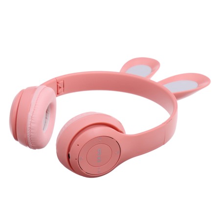 Headphones wireless "bunny", sound and light effects, folding, pink color-3