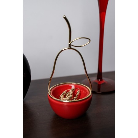 Souvenir ceramics, metal stand "pear" red with gold 8x8x17 cm-5