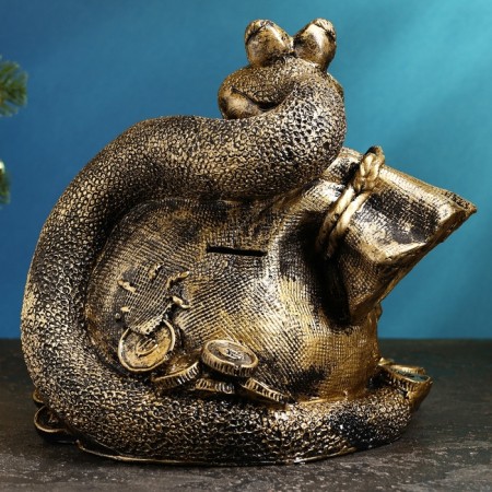 The piggy bank "Snake with a bag" Black gold, 25x27x23cm-2