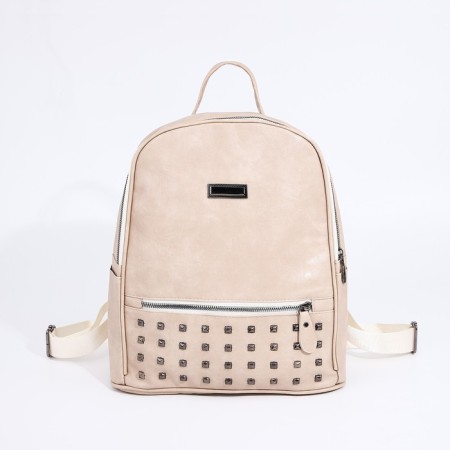 Women's backpack made of artificial leather with lightning, 1 pocket, beige color-2