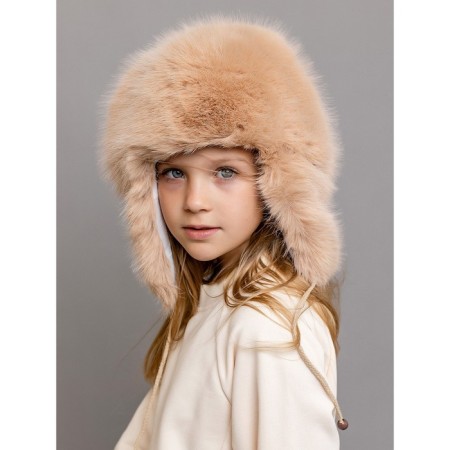 Baby fur hat, size 52, beige color-3