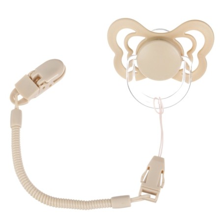 Nipple - orthodontic dummy, silicone, +6 months, with a holder, beige color-7