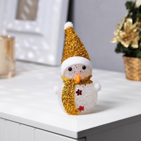 Christmas tree toy "Golden Snowman" 8 cm, batteries, glow of multi (RGB)-3