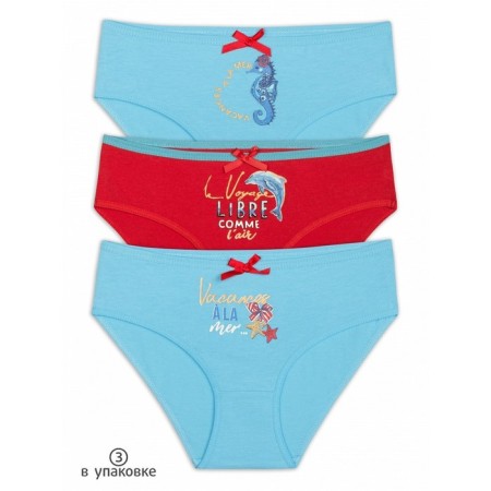 Panties for girls, height 98 cm, azure color, coral, azure, 3 pcs