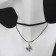 Choker “double” with a thread, butterfly, white-black in silver, l = 32 cm