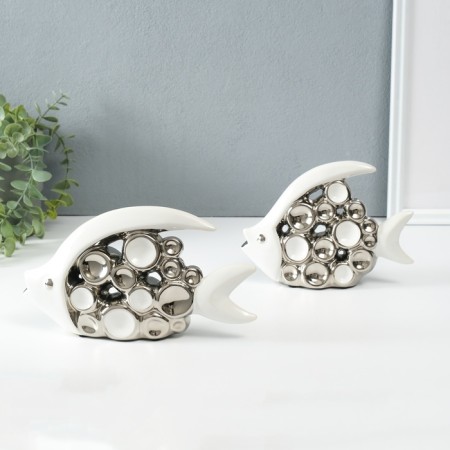 Souvenir ceramics "Two fish - bubbles" White with silver set 2 pcs 4.8x22x12 4.8x17.5x13 cm 10323-1