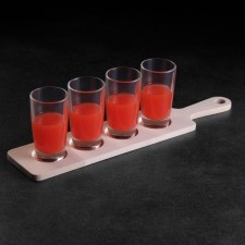 Board for serving with a pen, 4 shots, 31x7x0.8 cm, d = 4 cm, birch