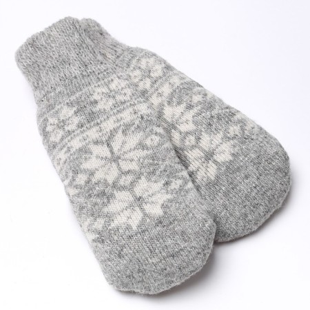 Female woolen mittens, light gray color, size 20-22