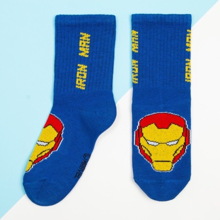 Socks for the boy "Iron Man", Avengers, 16-18 cm, blue color