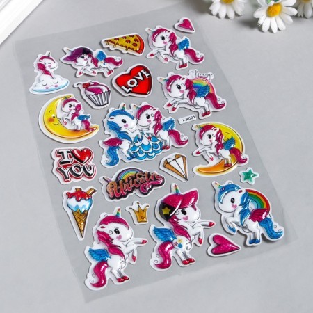 Sticker Plastic volumetric "unicorns" mix 28x15 cm-3