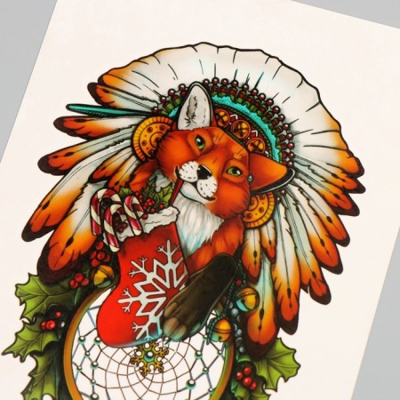 Tattoo on the body color "Christmas Fox" 26,1x14.6 cm-3