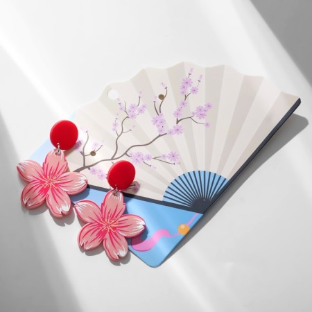 Earrings "Japan" sakura and ovals, colored in silver-2