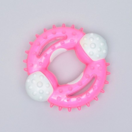 Two -layer toy (hard and soft plastic) "ring with spikes", 10 cm, pink-2