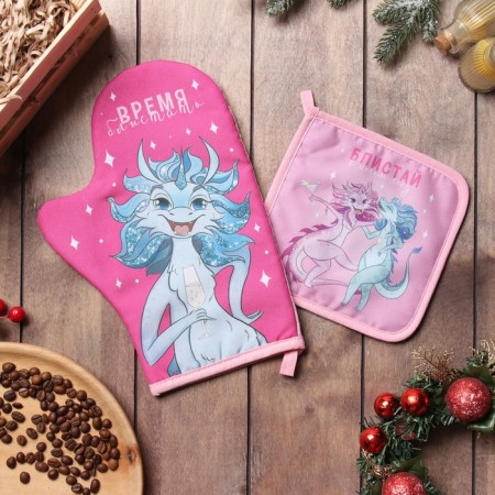 Set of kitchen. Dolyana "Blistai": mittens 20x28 cm, severity 17x17 cm, 35% HL, 65% PE