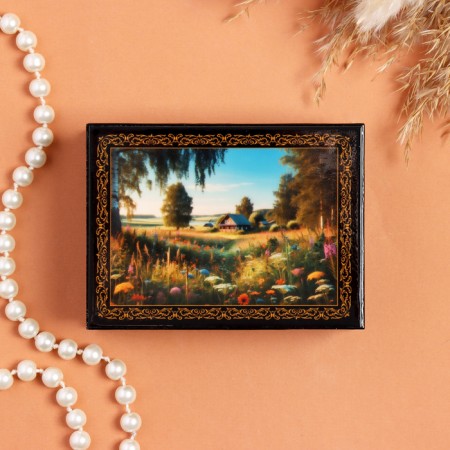 Casket "Summer", black, 8 × 10.5 cm, lacquer miniature-2