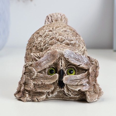 Figure "Owl peeps" beige, 6.5x8x9cm-1