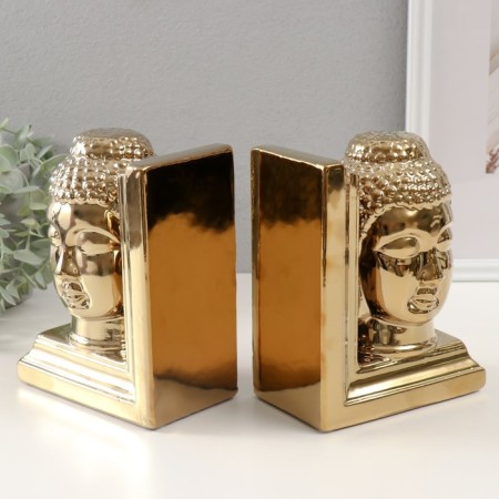 Book holders ceramics "Buddha's head" set 2 pcs gold 14.5x10x18.5 cm-2