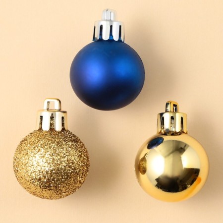 Christmas balls New Year, for the New Year, plastic, d = 3 cm, 6 pcs., Blue and gold color-1