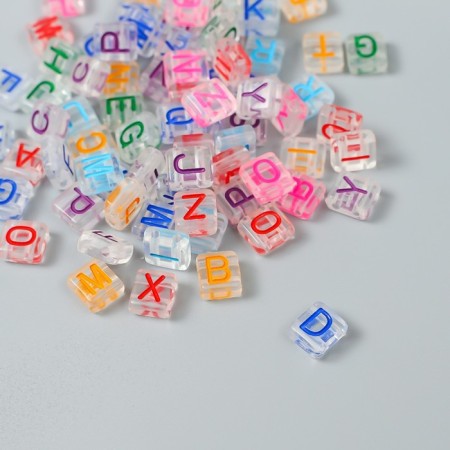 Beads for creativity plastic "Color English letters" Transparent 20 grams 0.4x0.8x0.8cm 92335-1