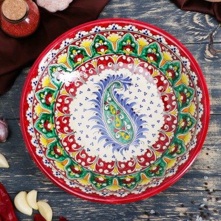 Buditsa Rishtan ceramics "Patterns", 26 cm, red-1
