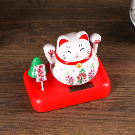 Plastic pendulum from the solar battery "Cat Mani-Neko with flowers" White 8x10x6 cm-3
