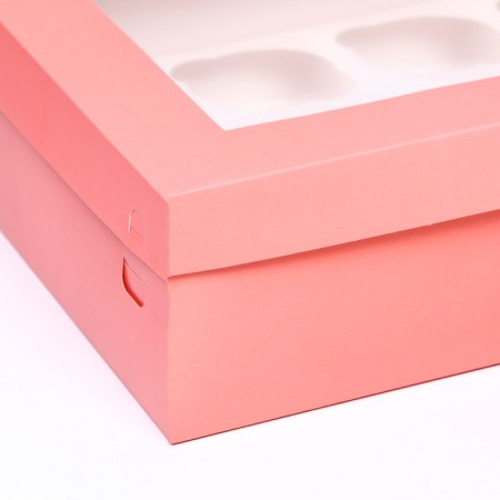 Packaging for 12 cupcakes with a window, pink, 32.5 x 25.5 x 10 cm-2