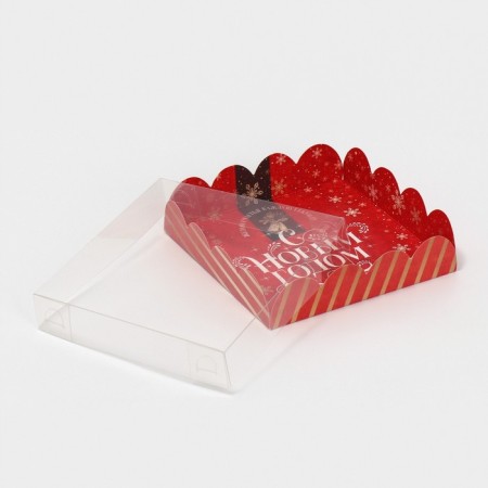 Box for confectionery products with PVC lid "Retro", 13 x 13 x 3 cm, new year-4