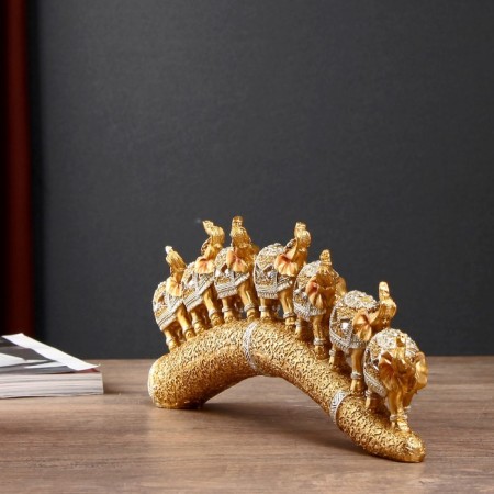 Polystone souvenir "Seven gold elephants in the golden bosm" 11.5x29.5x3.8 cm-3