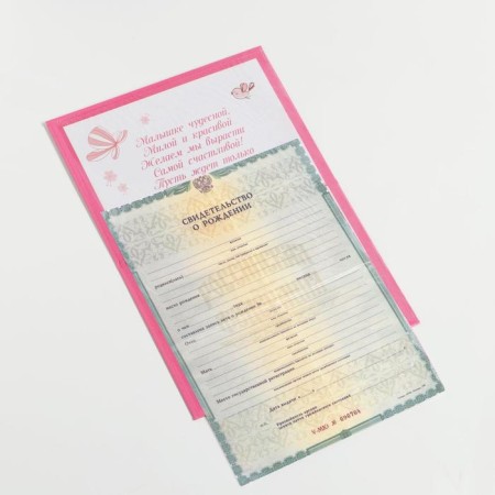 Folder for the birth certificate "Collage", for a girl, a5-4