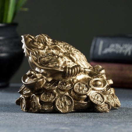Piggy bank "Toad on money" bronze, 11x9x9cm-1
