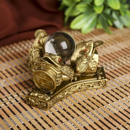 NECSK Polystone for bronze "3 toads with crystal" 6.5x12x12 cm-6