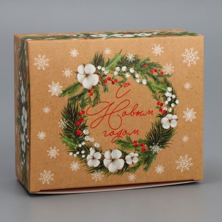 Box the team "Happy New Year", a wreath, 12 x 10 x 5 cm, New Year-2