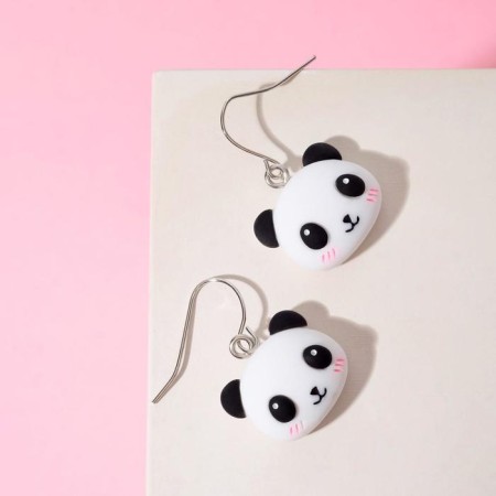 Children's earrings "chosen" panda, black and white color in silver