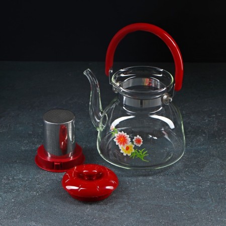 Glass teapot with metal sieve "Flower Fantasy", 1.4 liters-2