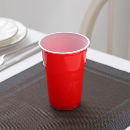 A glass of plastic disposable “torch Extra”, 500 ml, red-white color-2