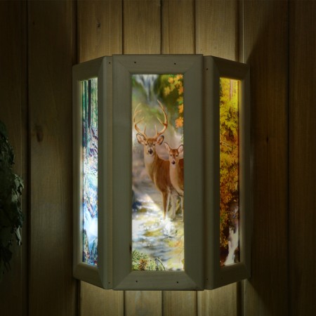 Wooden lampshade "deer" with glass inserts with UV seal, 33x29x16cm