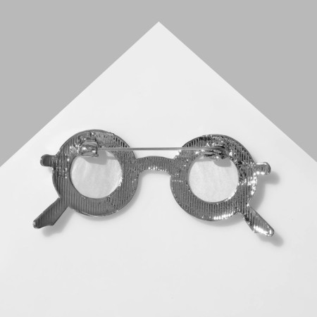 Brooch "glasses" round, white color in silver-1