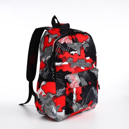 Youth backpack from textiles, 3 pockets, red/gray color-2