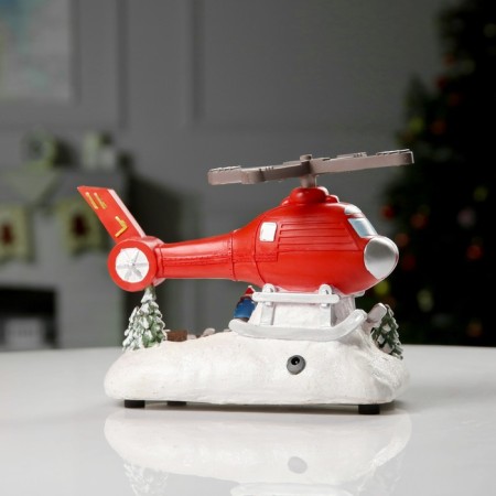 LED figure "Helicopter with Santa Claus" 31.5 × 18 × 18 cm, polystone, AAX3 batteries (not complete), USB, glow of multi-4